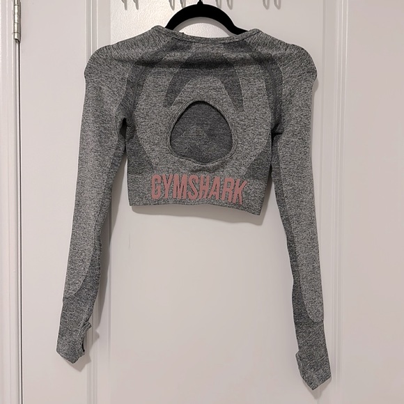 XS 2 PIECE Gymshark Cycling Shorts & Long Sleeve Crop Top - Charcoal Marl/Pink - Picture 6 of 8